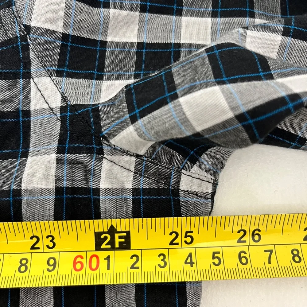 Wrancher By Wrangler Mens XL‎ Button Up Western Shirt Black Plaid Pearl Snap